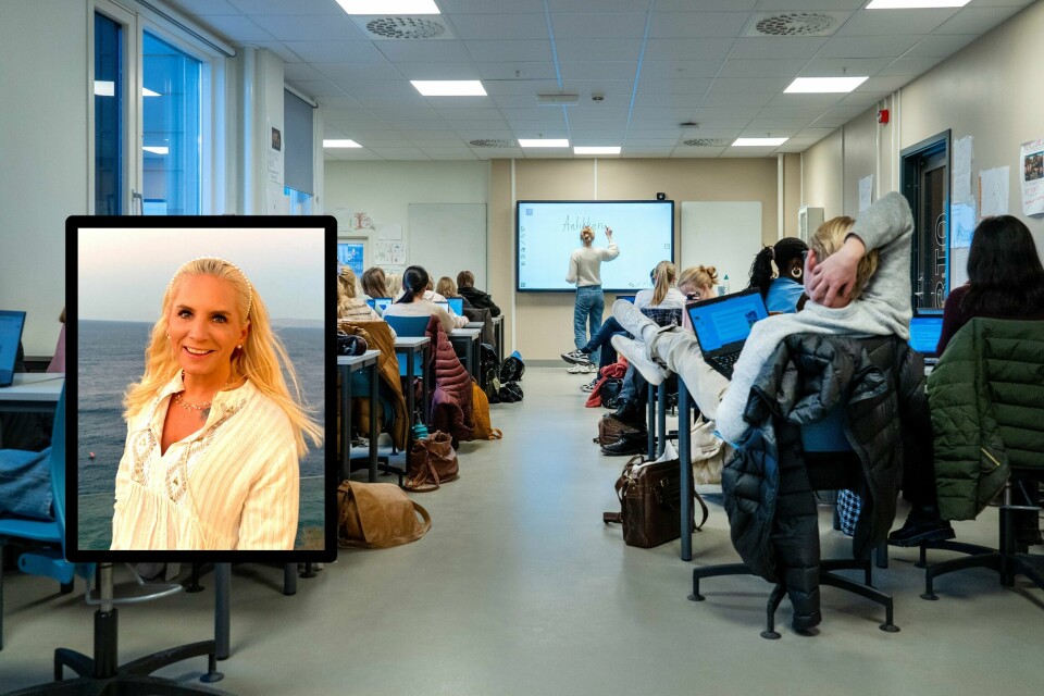 DYSLEKSIVENNLIG SKOLE: – En dysleksivennlig skole er en god skole for alle elever, skriver Victoria Thune-Larsen. Bildet viser elever i en klasse. Et lite bilde viser debattant Victoria Thune-Larsen, som er leder i Dysleksi Oslo.
