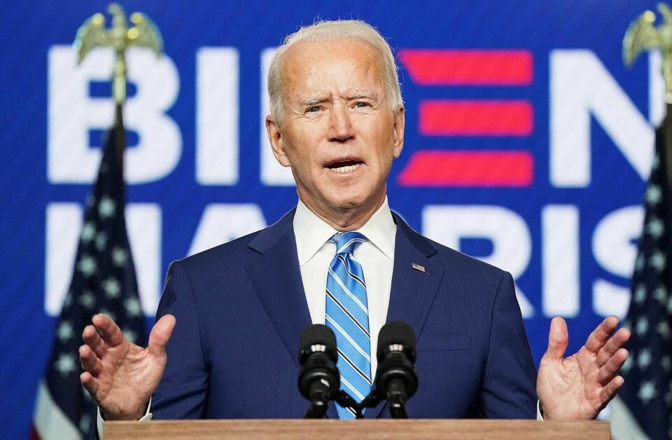 TALE: Joe Biden holdt en tale sent onsdag kveld. Han sier at han vil jobbe for et samlet USA om han vinner.