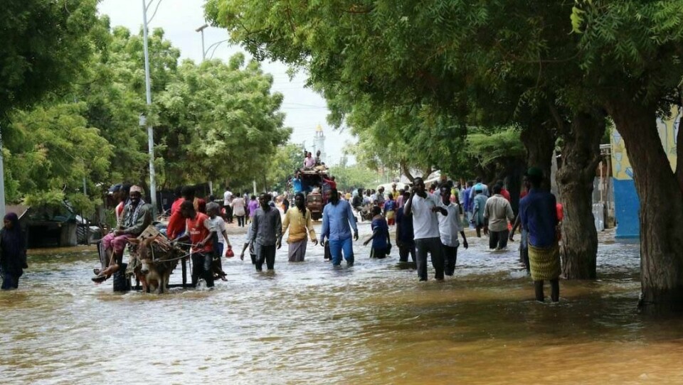 VANN: Gatene i Beledweyne i Somalia er fylt med vann.