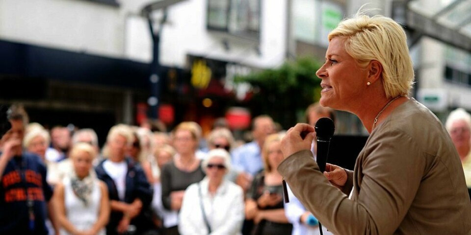 KLAR: Partileder Siv Jensen er klar for den første TV-debatten i valgkampen. Hun tror debatten blir et angrep på hennes parti. Det er fordi terroristen i Oslo 22. juli har vært med i partiet hennes.