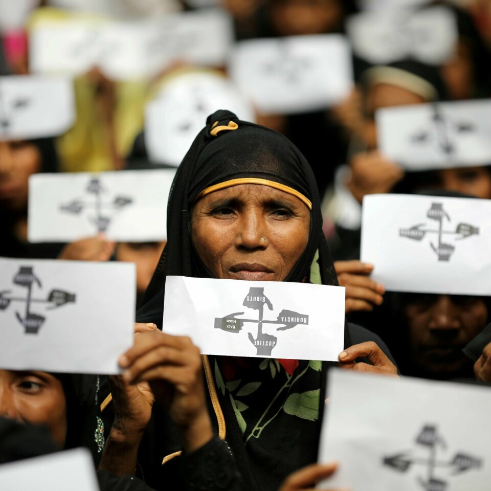 FLYKTET: Rohingyaer ble tvunget til å flykte fra Myanmar. Bildet er fra en demonstrasjon i august.