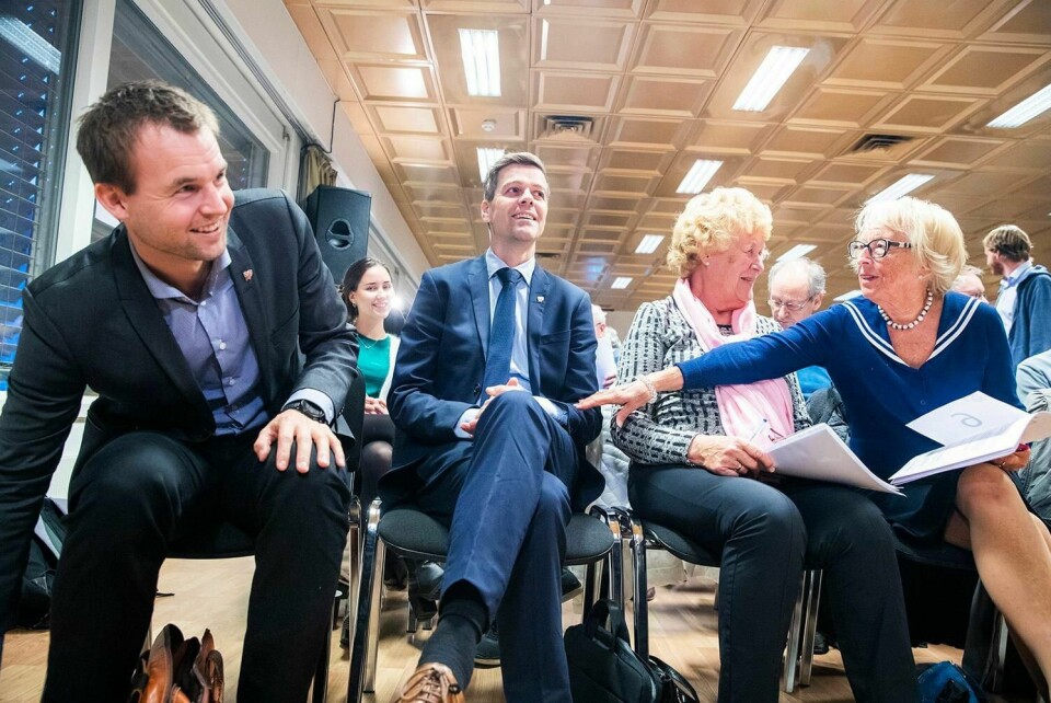 SAMMEN: KrF-leder Knut Arild Hareide ( midten) og nestleder Kjell Ingolf Ropstad var med på fylkesstyremøtet i Buskerud KrF.