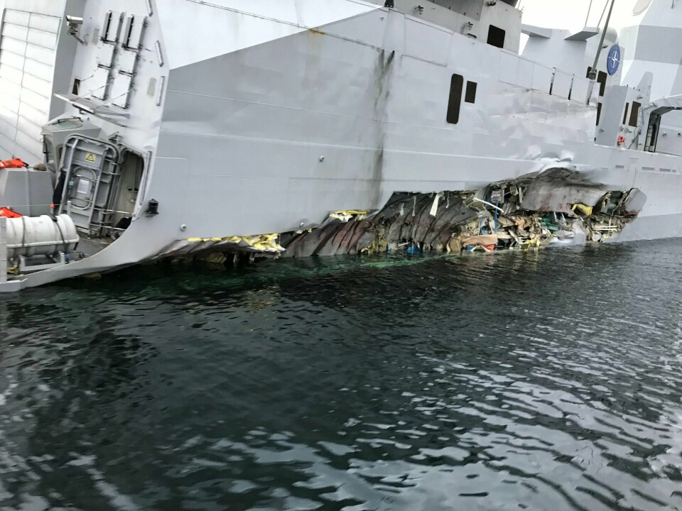 SANK: Fregatten Helge Ingstad kolliderte med et tankskip og sank.