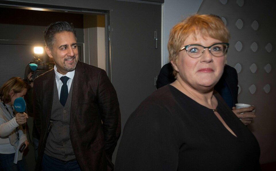VENNER: Trine Skei Grande og Abid Raja sier de er venner igjen. Venstre-leder Grande snakket stygt om Raja på telefonen.