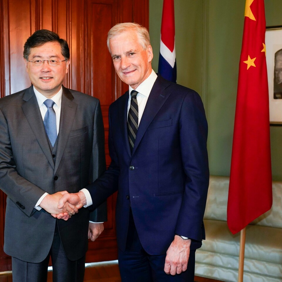 DISKUTERTE: Kinas utenriks-minister Qin Gang møtte statsminister Jonas Gahr Støre i Oslo fredag. Bildet viser Kinas utenriksminister Qin Gang og Norges statsminister Jonas Gahr Støre.