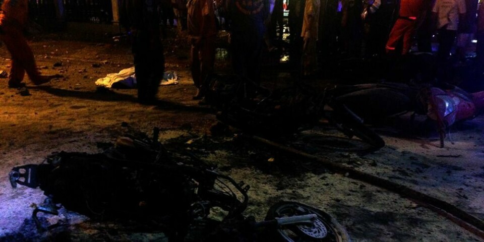 BOMBE:  En bombe eksploderte i sentrum av Bangok i Thailand mandag.