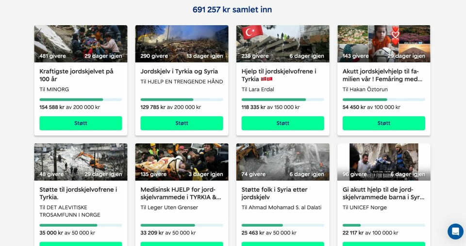 INNSAMLING: Mange har startet innsamlinger for ofrene etter jordskjelv i Tyrkia og Syria. Spleis.no