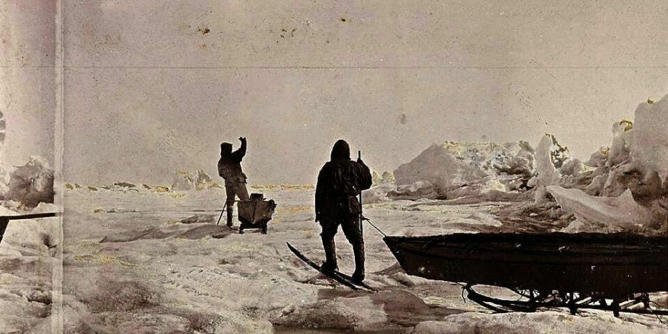 EKSPEDISJON:  Bildet er tatt ved Kapp Flora i russiske Frans Josefs Land i år 1896. Det er fra Fridtjof Nansens ekspedisjon med skipet Fram over Polhavet.