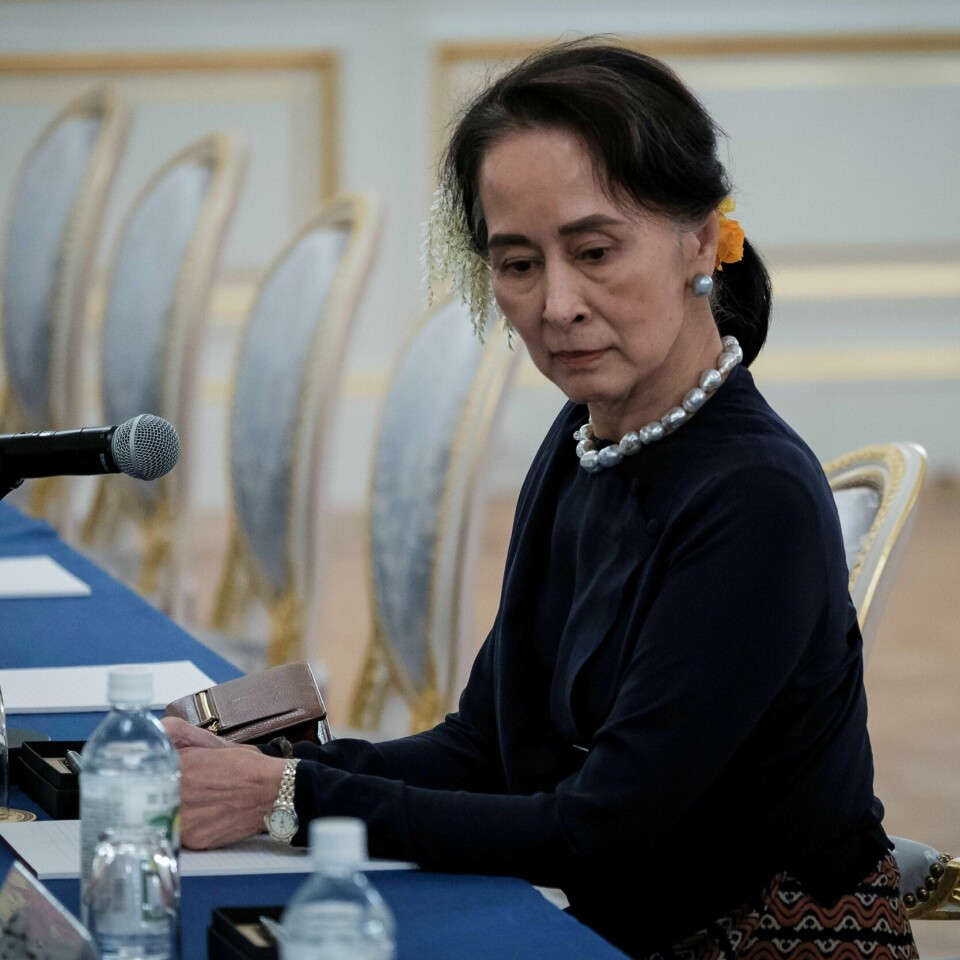 PÅGREPET: Leder Aung San Suu Kyi i Myanmar er pårgepet. Militæret har tatt over makta i landet.