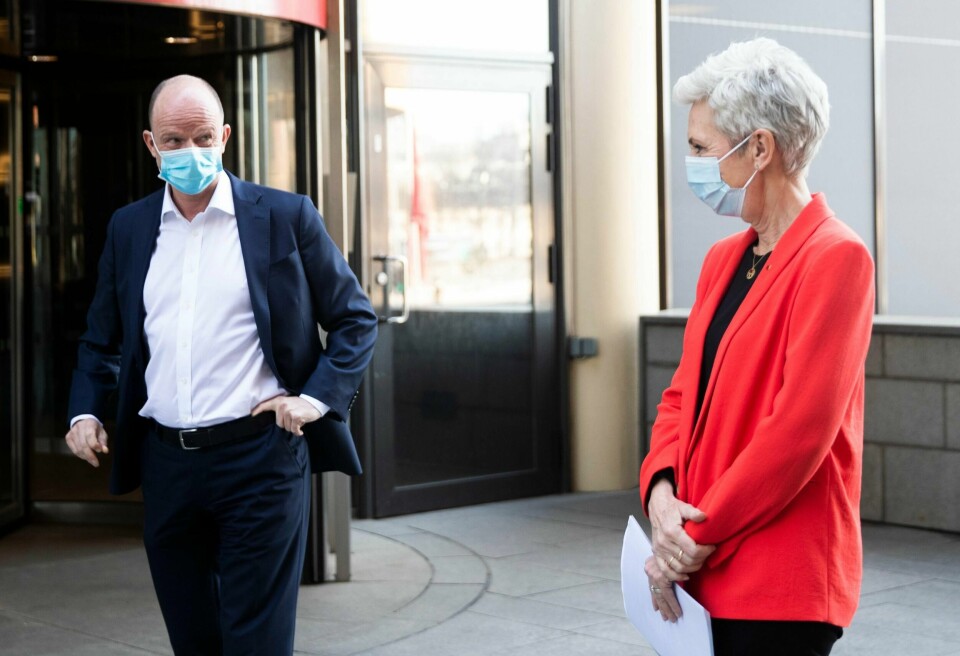 BRYTER: NHO og LO bryter i forhandlingene om årets lønns-oppgjør. Her er direktør i NHO, Ole Erik Almlid, og leder i LO, Peggy Hessen Følsvik.