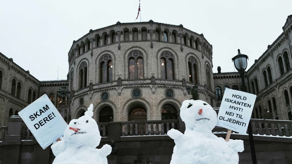 PROTEST: Iskanten er en viktig sak for mange. Bildet er fra en protest i 2015. I bakgrunnen er Stortinget.