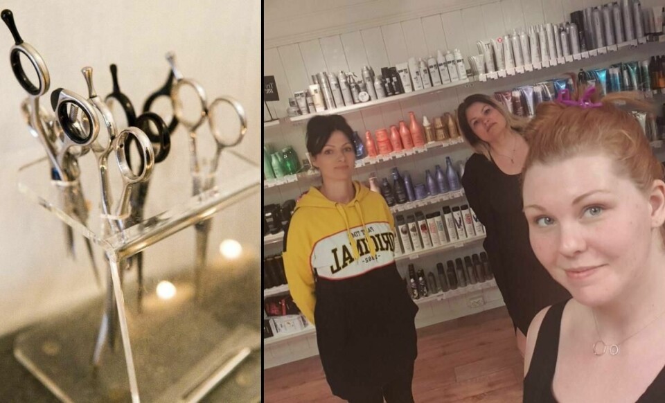 KLARE: Zaneta Antanaviciene, Marielle van Arnhem og Angelica Trøger er klare. Mandag skal de på jobb igjen. Da har frisørene vært stengt i seks uker. De gleder seg til å dra på jobb igjen.