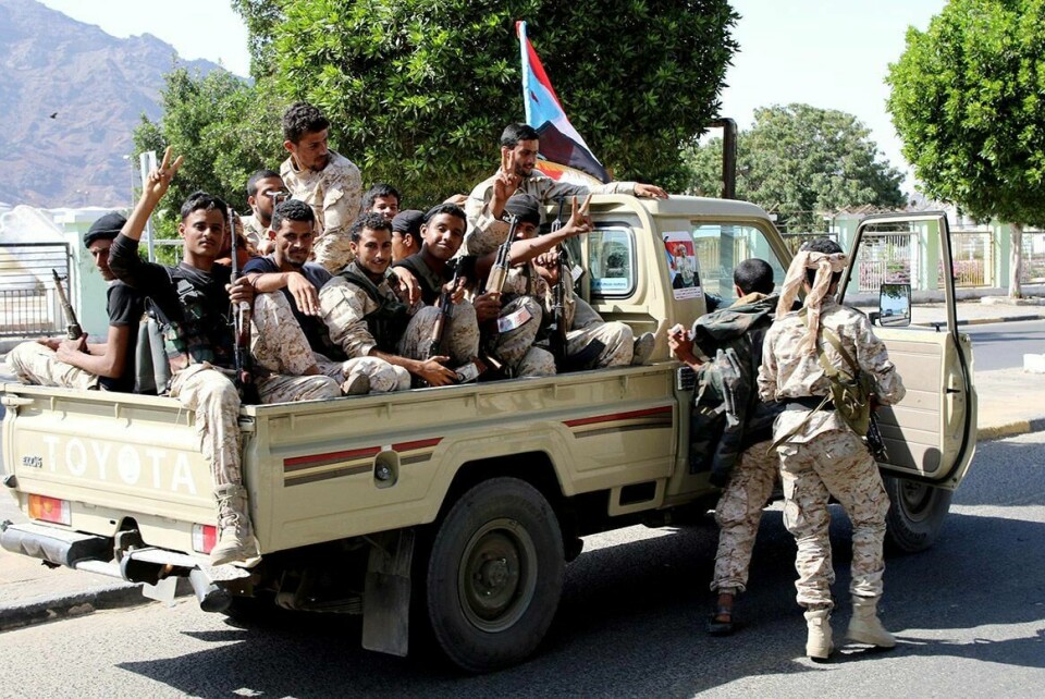 SOLDATER: Soldater fra separatistene i Jemen er i Aden i Jemen. De slåss mot regjeringen.