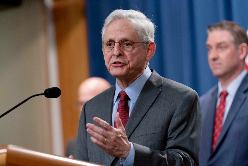 PÅGREPET: Justisminister Merrick Garland under en pressekonferanse tidligere i år. Han bekrefter at flere topper i Sinaloa-kartellet er pågrepet. Bildet viser Merrick Garland under en pressekonferanse tidligere i år. Han er justisminister i USA.