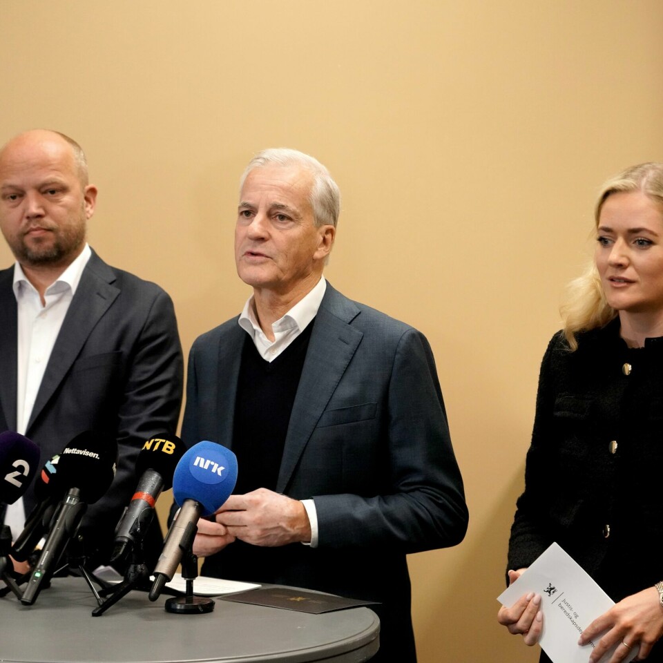 KRIMINALITET: Regjeringen vil bekjempe kriminalitet. På bildet er statsminister Jonas Gahr Støre, finansminister Trygve Slagsvold Vedum og justisminister Emilie Enger Mehl. Bildet viser statsminister Jonas Gahr Støre, finansminister Trygve Slagsvold Vedum og justis- og beredskapsminister Emilie Enger Meh
