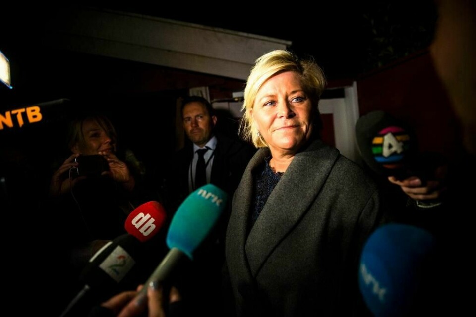 GIR: Finansminister Siv Jensen snakker med pressen. Hun skal fortelle hva regjeringen vil bruke penger på neste år.