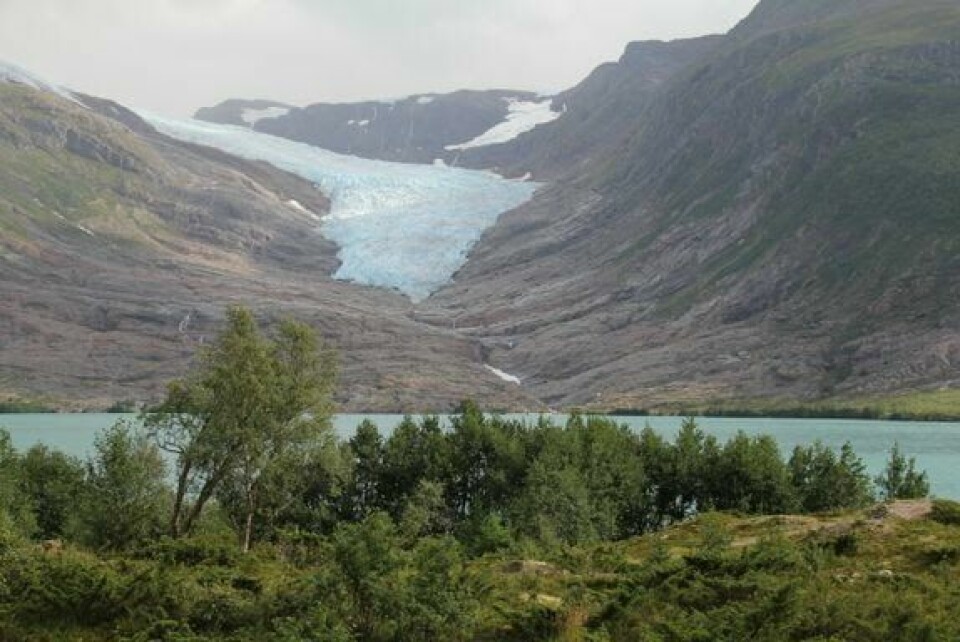 ISBRE: Engabreen i Nordland mistet fire meter tykkelse i sommer. Bildet viser Engabreen i Nordland.Foto: Hallgeir Elvehøy / NVE / handout / NTB / NPK