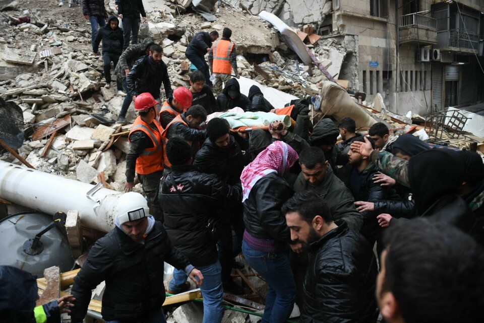 SYRIA: En bygning kollapset i Aleppo i Syria. Jordskjelv