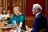 Erna Solberg har den største framgangen på en ny statsministermåling. Sittende statsminister Støre har likevel fortsatt størst oppslutning på målingen. Foto: Javad Parsa / NTB