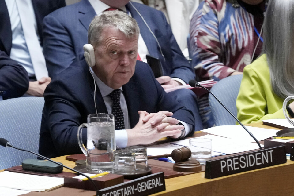 DANMARK: Utenriksminister Lars Løkke Rasmussen under et møte i FNs sikkerhetsråd nylig. Utenriksminister Lars Løkke Rasmussen under et møte i FNs sikkerhetsråd nylig. Foto: Richard Drew / AP / NTB