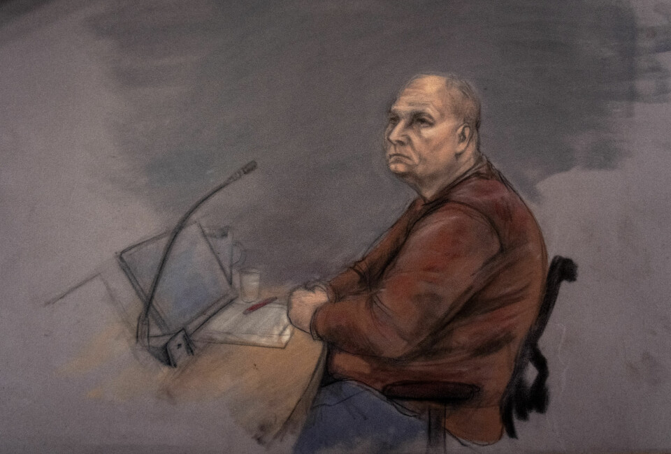 TILTALT: Jan Helge Andersen er dømt for å ha drept begge jentene i Baneheia-saken. Han anket dommen. Den blir behandlet i Gulating lagmannsrett de neste ukene. Tegning av Jan Helge Andersen fra Gulating lagmannsrett. Foto: NTB