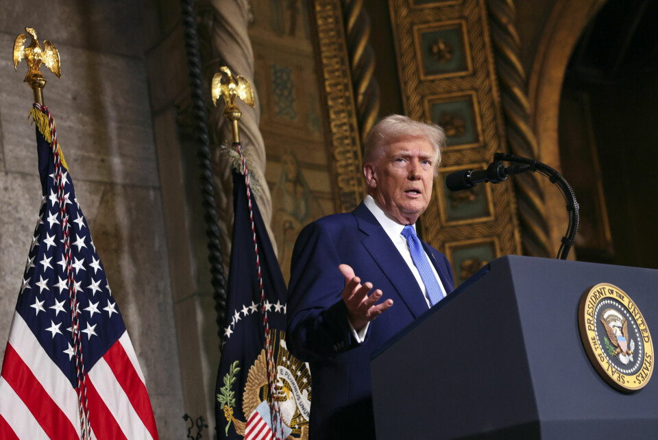 TRUMP OM UKRAINA: – Han kunne ha kommet hvis han ville, men han kom ikke til Saudi-Arabia. Det sa Donald Trump om president Volodymyr Zelenskyj natt til torsdag norsk tid. President Donald Trump kom onsdag ettermiddag med en uttalelse der han kalte Ukrainas president for en diktator. Foto: Pool via AP / NTB