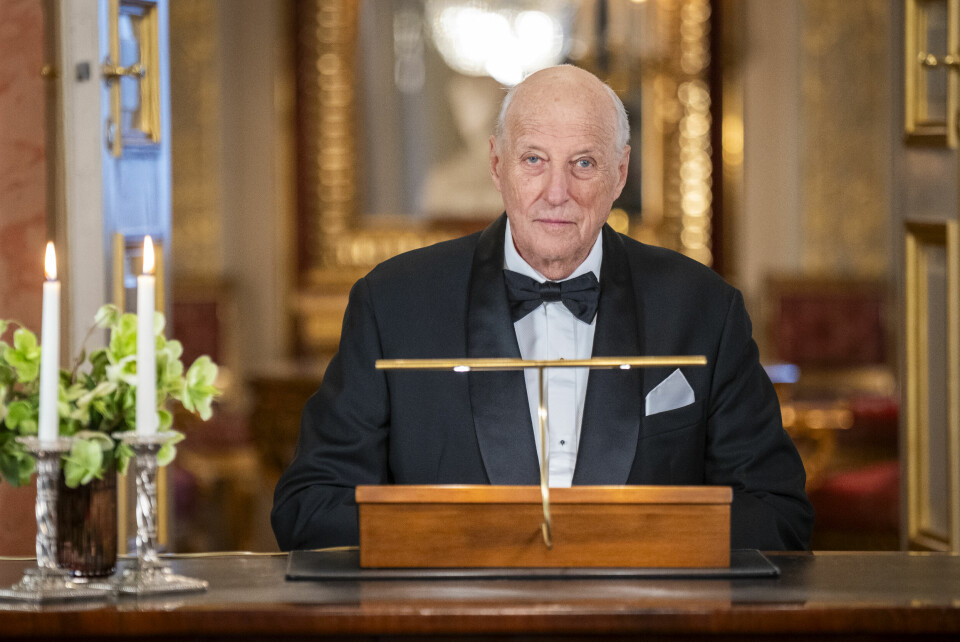 NYTTÅRSTALE: Kong Harald holder tale hver nyttårsaften. Bildet viser kong Harald som holder nyttårstale. Foto: Heiko Junge / NTB