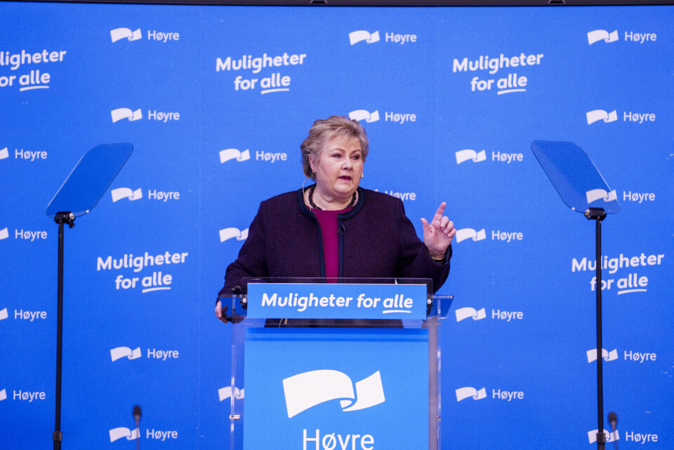 UENIG: Flere i Høyre vil endre den kriminelle lavalderen. Leder Erna Solberg er uenig. Høgre-leiar Erna Solberg vil ikkje senka den kriminelle lågalderen. Men det er det mange i Høgre som vil. Foto: Javad Parsa / NTB / NPK