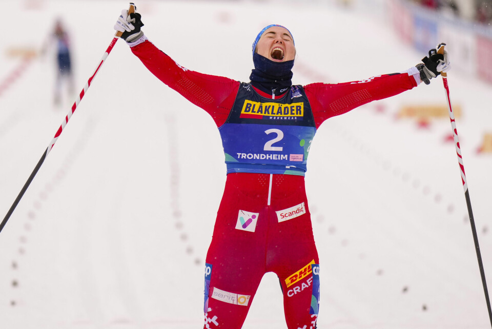 HISTORISK: Vilde Nilsen tok historisk seier under ski-VM i Trondheim onsdag. Vilde Nilsen jublet for gull i Trondheim.Foto: Ole Martin Wold / NTB