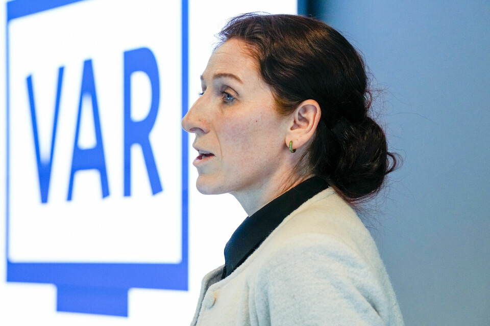 VIDEODØMMING: Lise Klaveness og NFF vil at VAR fortsatt skal være en del av norsk toppfotball. President i Norges Fotballforbund Lise Klaveness redegjør for forbundsstyrets synspunkter og standpunkt til VAR i norsk fotball under en pressekonferanse på Ullevaal Stadion. Foto: Cornelius Poppe / NTB