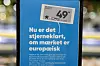 Bildet viser et infoskilt om merking av europeiske varer i en dansk butikk.