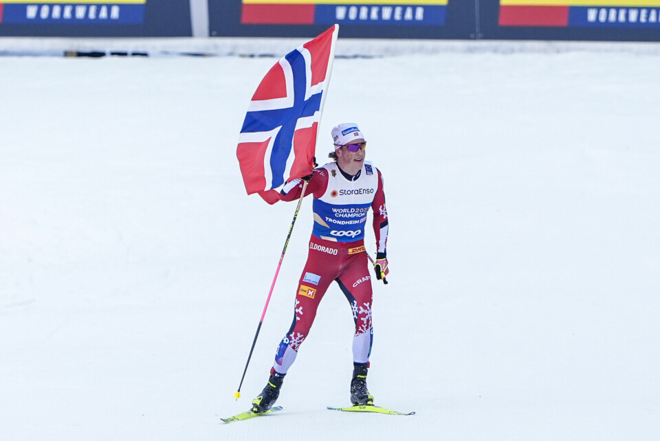 SKI-VM: Johannes Høsflot Klæbo på vei mot mål. Johannes Høsflot Klæbo på vei mot mål. Foto: Lise Åserud / NTB
