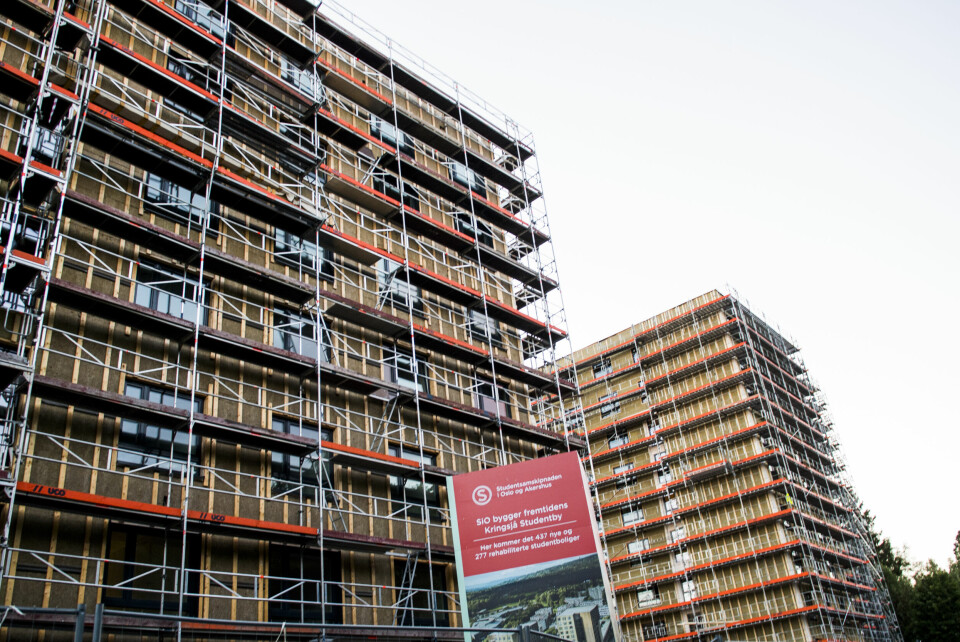 STUDENTBOLIG: Aldri før har flere studentboliger blitt bygget. Bygging av nye studentboliger på Kringsjå i Oslo i 2017. Foto: Jon Olav Nesvold / NTB