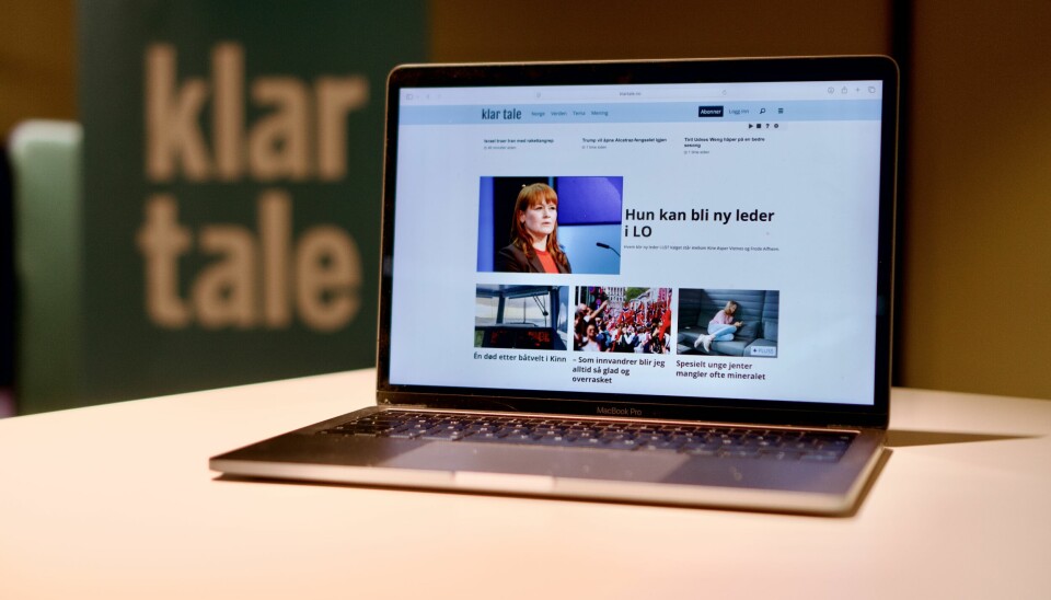 NY NETTSIDE: Slik ser den nye Klartale.no ut. Bilde av laptop med hjemmesiden til Klar Tale