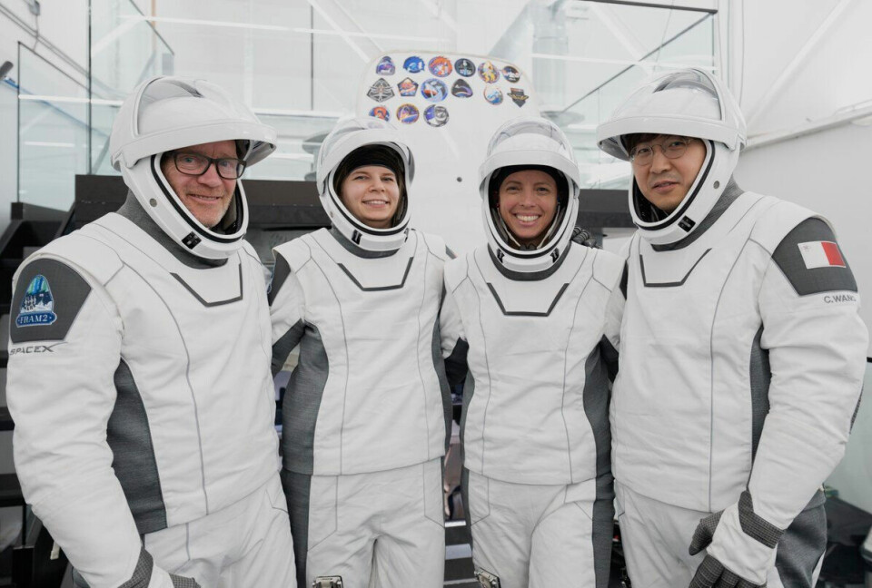 GODT FORBEREDT: Astronautene er godt forberedt. De har trent på alle mulige hendelser som kan oppstå i verdensrommet. Fra venstre: Eric Philips, Rabea Rogge, Jannicke Mikkelsen og Chun Wang. Fra venstre: Eric Phillips fra Australia, tyske Rabea Rogge, norske Jannicke Mikkelsen og kinesisk-maltesiske Chun Wang. Foto: SpaceX / AP / NTB