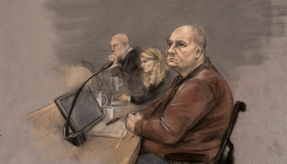I RETTEN: Tegningen er av Jan Helge Andersen. Lagmannsretten har behandlet saken mot ham. Bildet viser en tegning av Jan Helge Andersen i retten. Tegning: Ane Hem / NTB