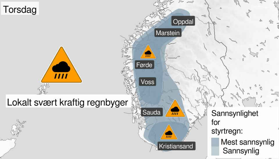 VÆR: Det har vært fint vær i Norge lenge. Nå kommer det mye regn på veldig kort tid.