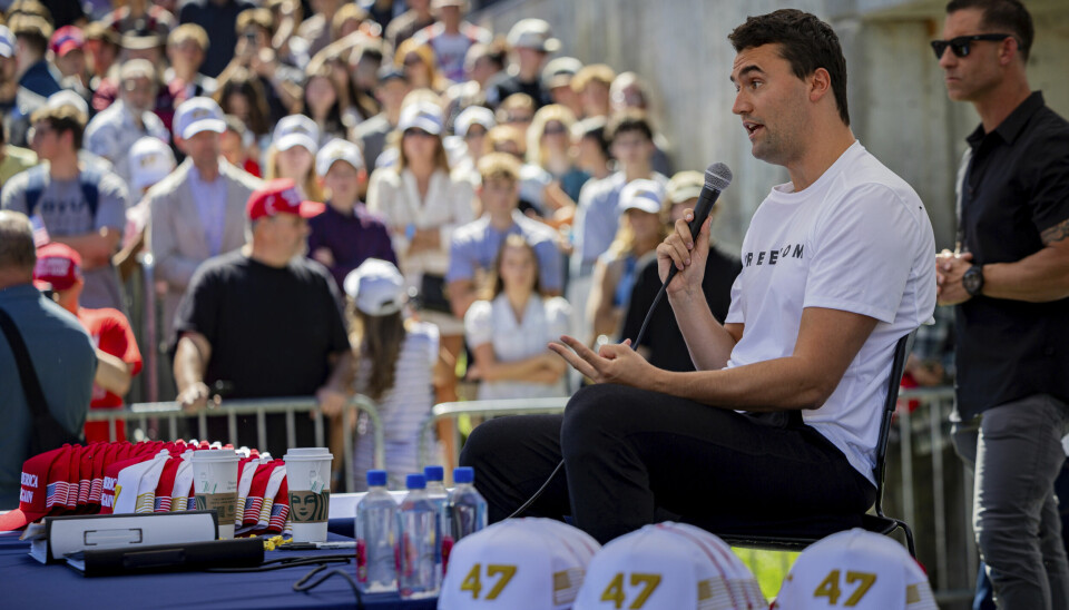 SNAKKET: Charlie Kirk snakket under et arrangement da han ble skutt.