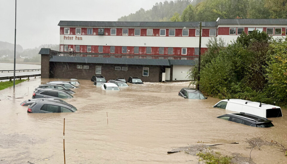 FLOM: Uværet «Amy» tok med seg både kraftige vinder og store mengder regn. Flere biler havnet under vann i Holmestrand.